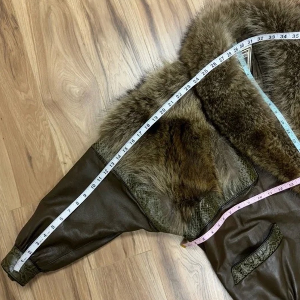 Marvin Richards Genuine Leather Snake Print Fox Fur Collar Coat Jacket Sz S - Picture 10 of 16